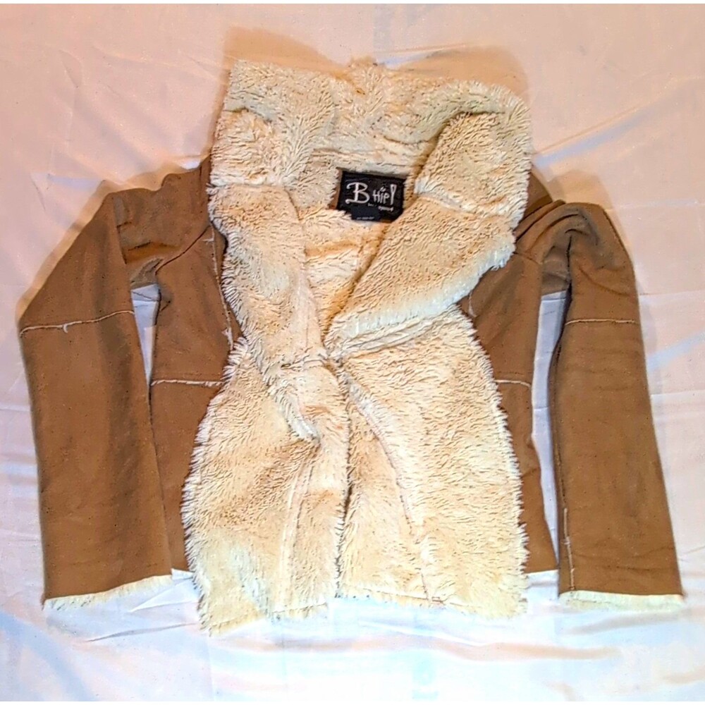 B h i p by me jane Faux Suede Faux Fur Lined Jacket Brown/Ivory Womens M